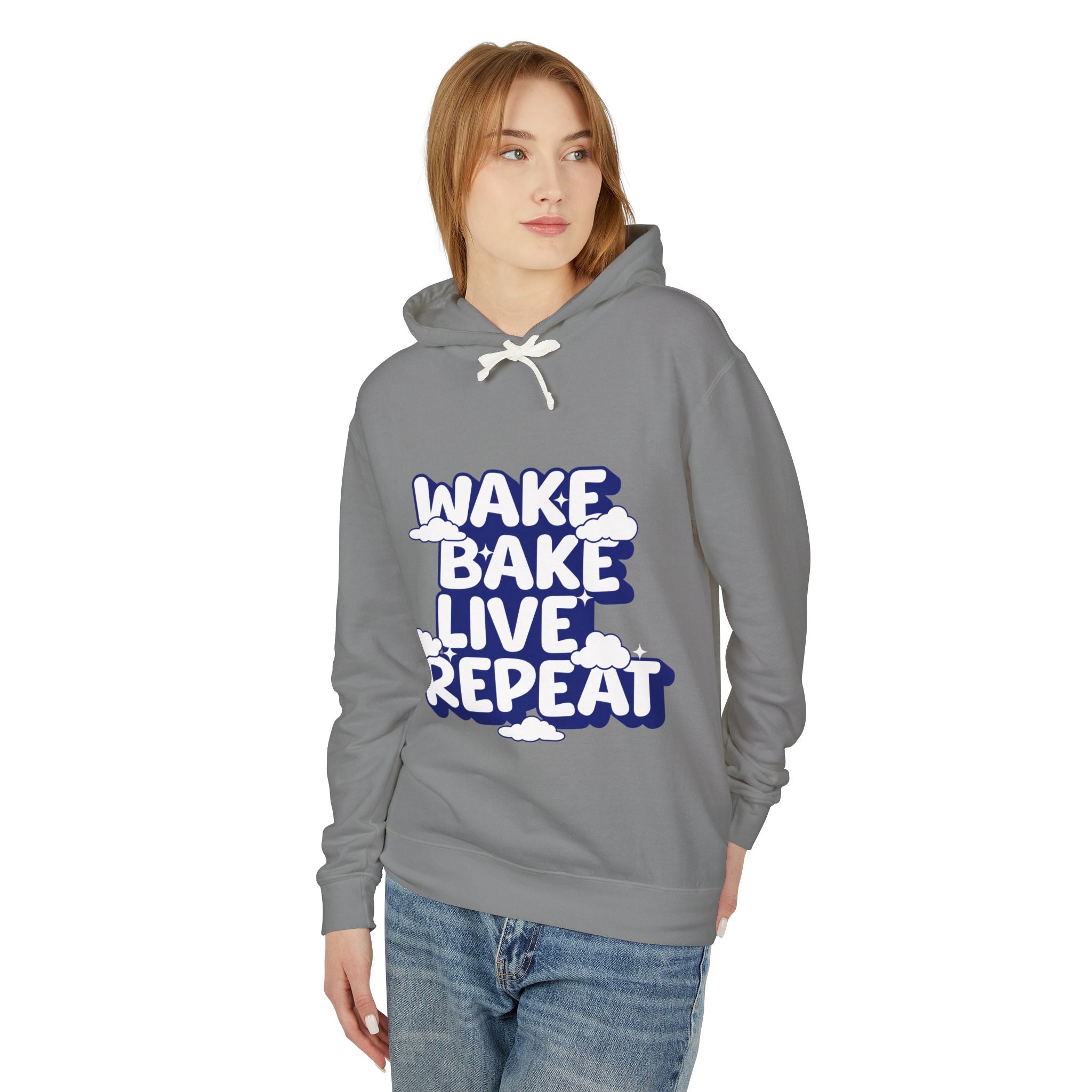 WAKE BAKE LIVE REPEAT - Unisex Lightweight Hooded Sweatshirt - Damned Threads